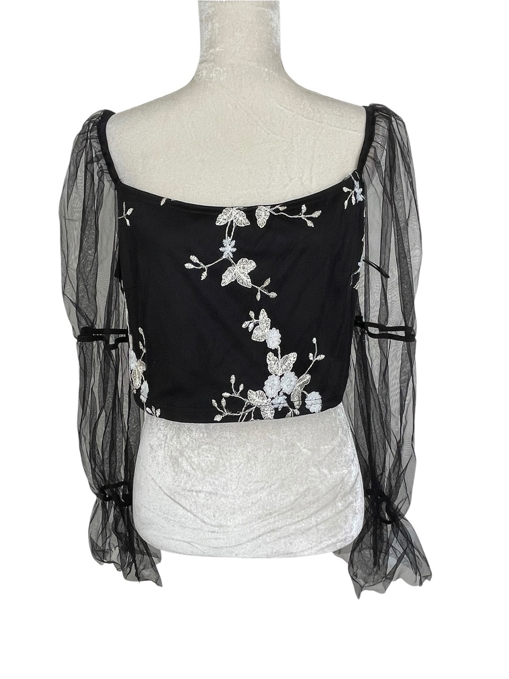 SHEIN Curve Mesh Floral Crop Top Blouse Women’s Plus Size 1X Fairy